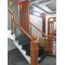 Cầu thang kính chân trụ cao ốp gỗ inox 304